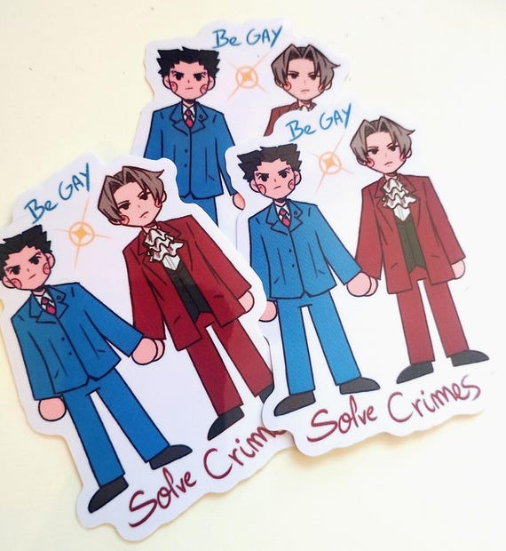 Be gay solve Crimes Holo Sticker Phoenix Wright & Miles Edgeworth  Narumitsu Ace Attorney