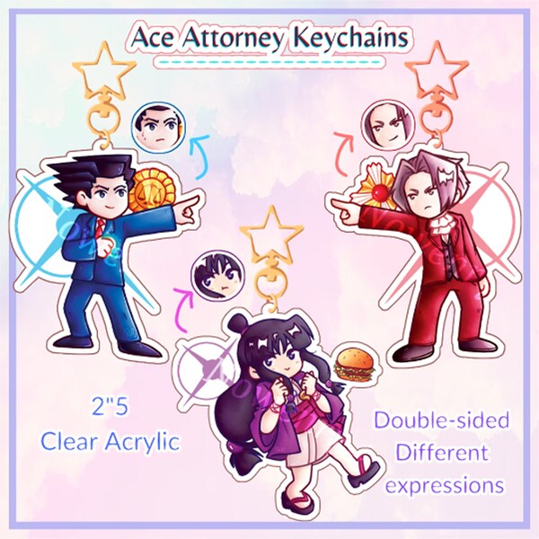 Ace Attorney 2"5 Double-sided Keychains Holographic - Free shipping!