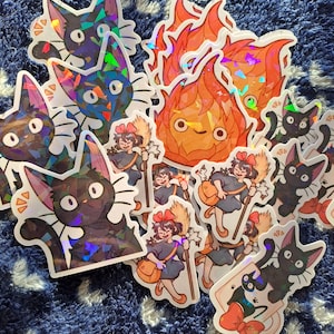 Calcifer, Totoro, Kiki, Jiji 2&quot;5 Holo Stickers