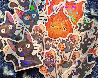 Calcifer, Totoro, Kiki, Jiji 2"5 Holo Stickers