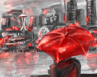 Seattle Space Needle Skyline Ferry Umbrella Instant Digital Download by GraceStarbound