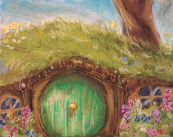 Hobbit Hole Pastel Painting with and without Quote Printable Instant Digital Download by GraceStarbound