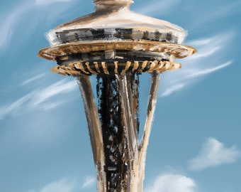 Seattle Space Needle Printable Instant Digital Download by GraceStarbound