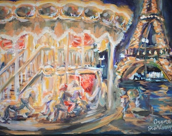 Paris Eiffel Tower Carousel, Grand Adventure, Instant Digital Download by GraceStarbound