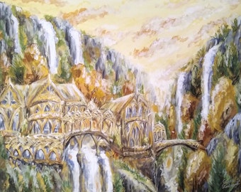 Rivendell Lord of the Rings Painting Printable Instant Digital Download by GraceStarbound