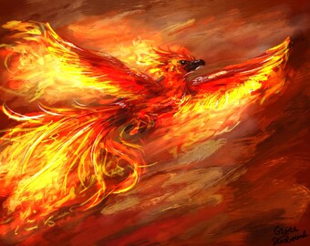 Magical Fawkes Fire Phoenix Printable Instant Digital Download by GraceStarbound