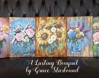 Lasting Flower Bouquet in a Jar Canvas Painting