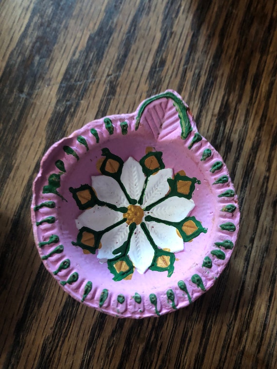 mini painted flower bowl for incense cones or deity offering bowl for altar- mini ashtray