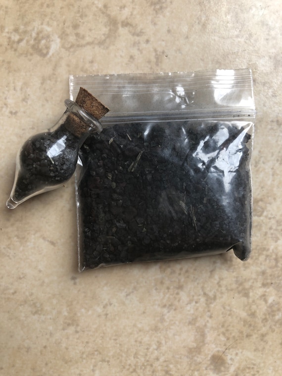 Witch’s black salt vial used for protection