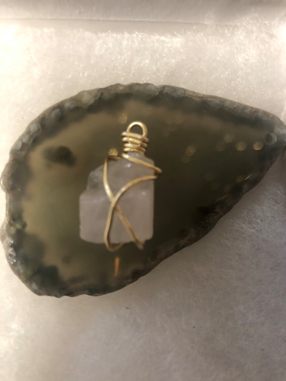 Rose quartz handmade gold wire wrap talisman/amulet enchanted for love/self-love