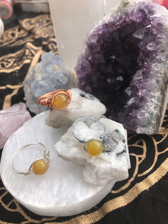 Charming Yellow Agate crystal wire wrapped ring will bring luck to you
