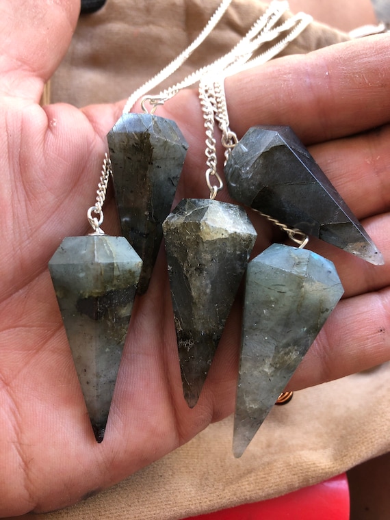Beautiful labradorite pendulums for divination & clear quartz tumbled