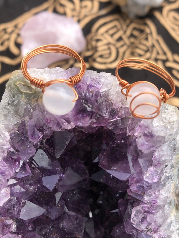 Unique selenite crystal wire wrapped ring; high vibe crystal healing ring