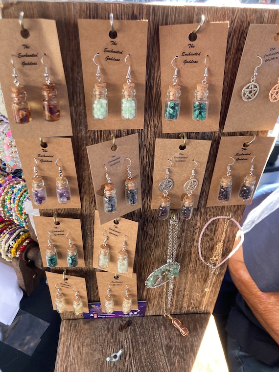 Crystal spell jar/vial earrings; witch bottle earrings