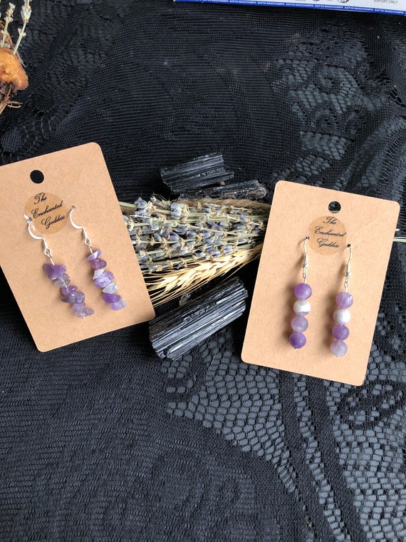 dangle amethyst crystal silver earring chip or stone-different sizes available upon request