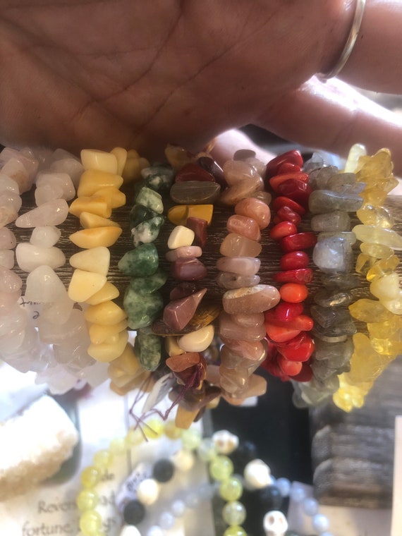All natural Crystal Gemstone chip Strechy bracelets