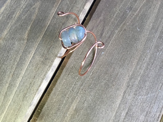 beautiful rare gray moonstone crystal copper wire wrap ring