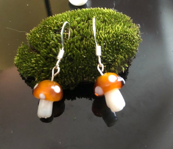 Cute toadstool mushroom cottagecore dangle earrings