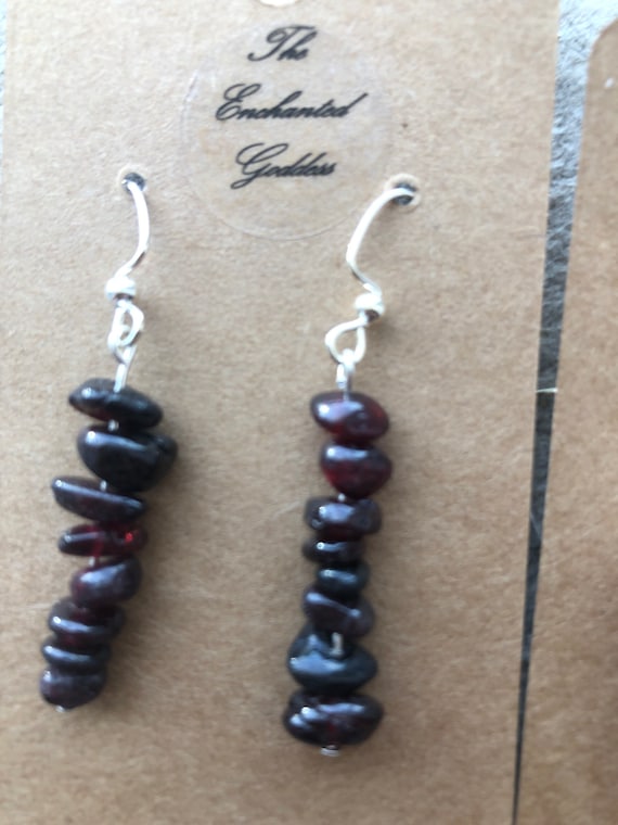 Garnet chip earrings on silver fishhook