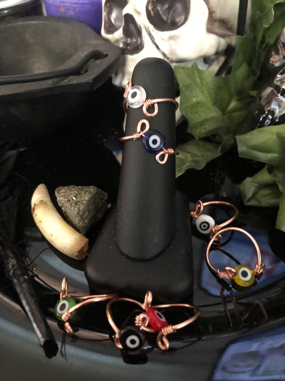 copper wire wrap evil eye protection ring