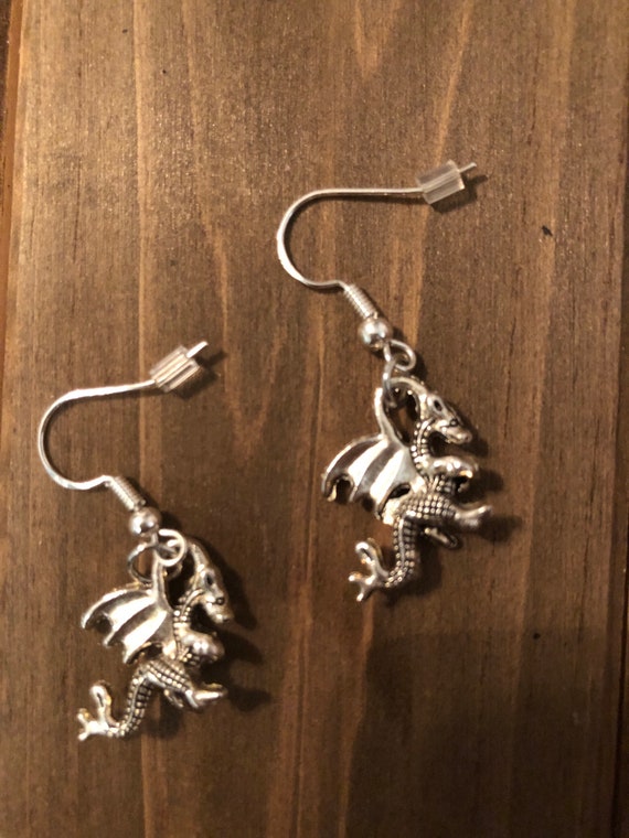 dragon drop earrings, draconian jewelry, witchy, baby witch, silver dragons dangly earrings