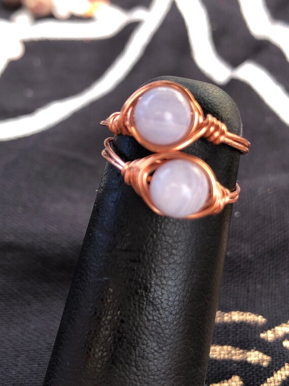Blue lace agate wire wrapped rings several styles to choose from copper wire