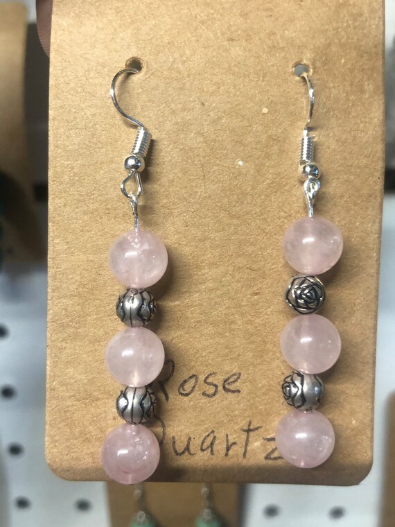 Rose Quartz & Rose Crystal bracelet and earrings set