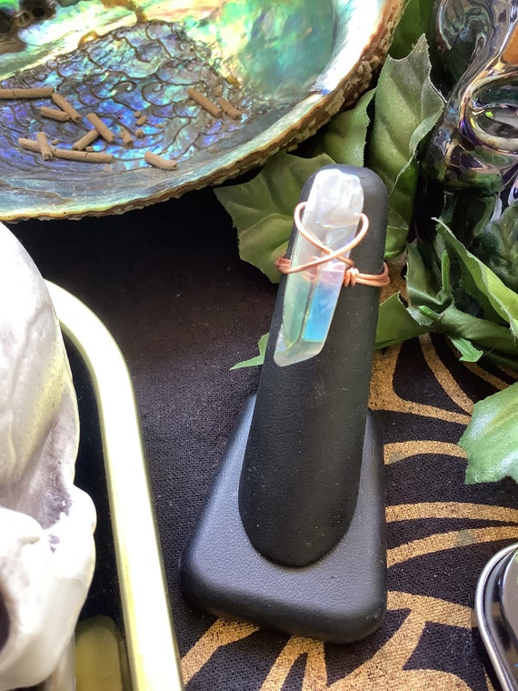 Healing High energy Rainbow angel aura quartz copper wire wrap rings
