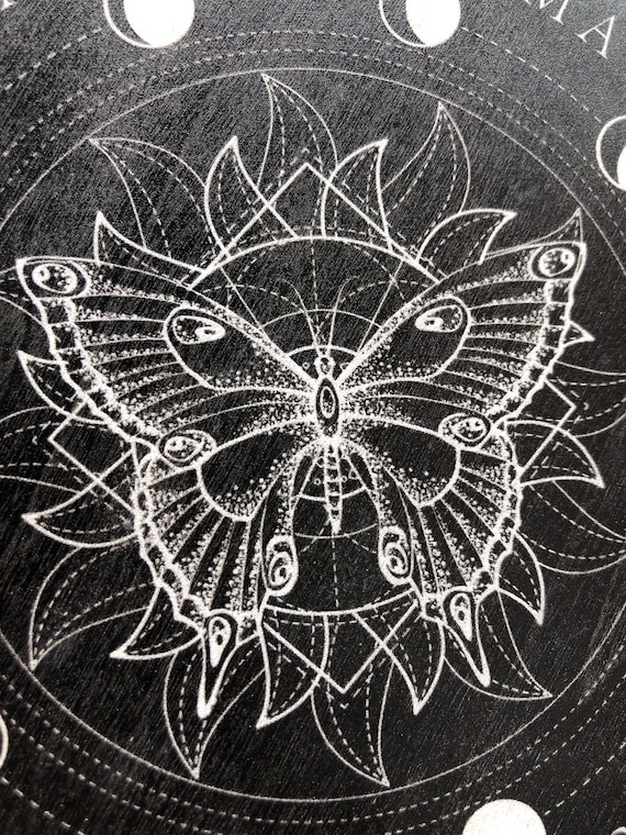 Big Butterfly - Reversible White/Black wooden Divination Board pendulum for readings; dagger pendulum board white and black; yes/no/maybe