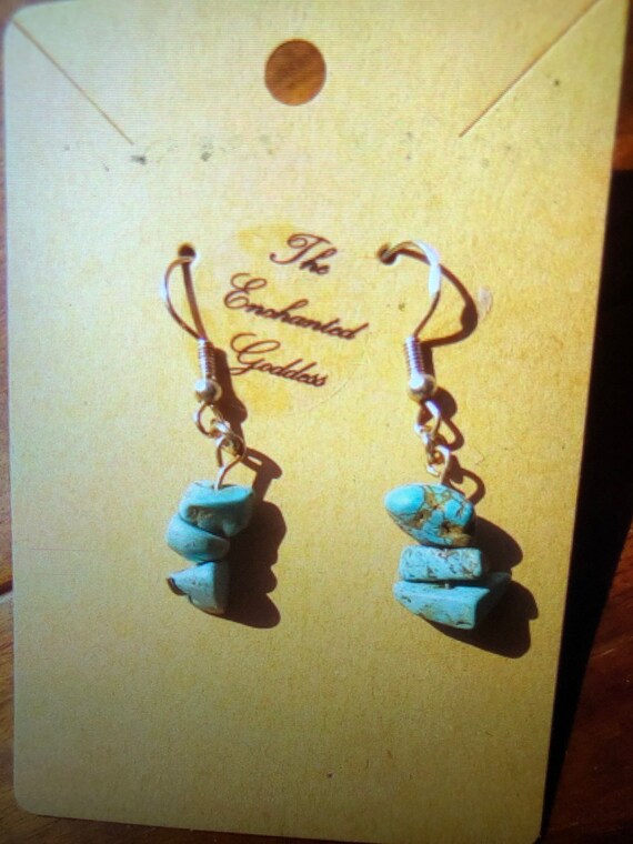 Turquoise crystal dangle earrings; protective turquoise healing gemstone drop earrings; enchanted jewelry