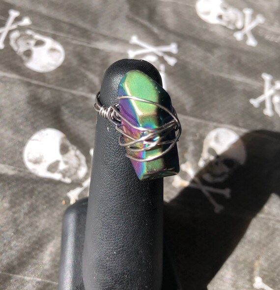 Titanium rainbow aura quartz wrapped with titanium  tarnish resistant wire