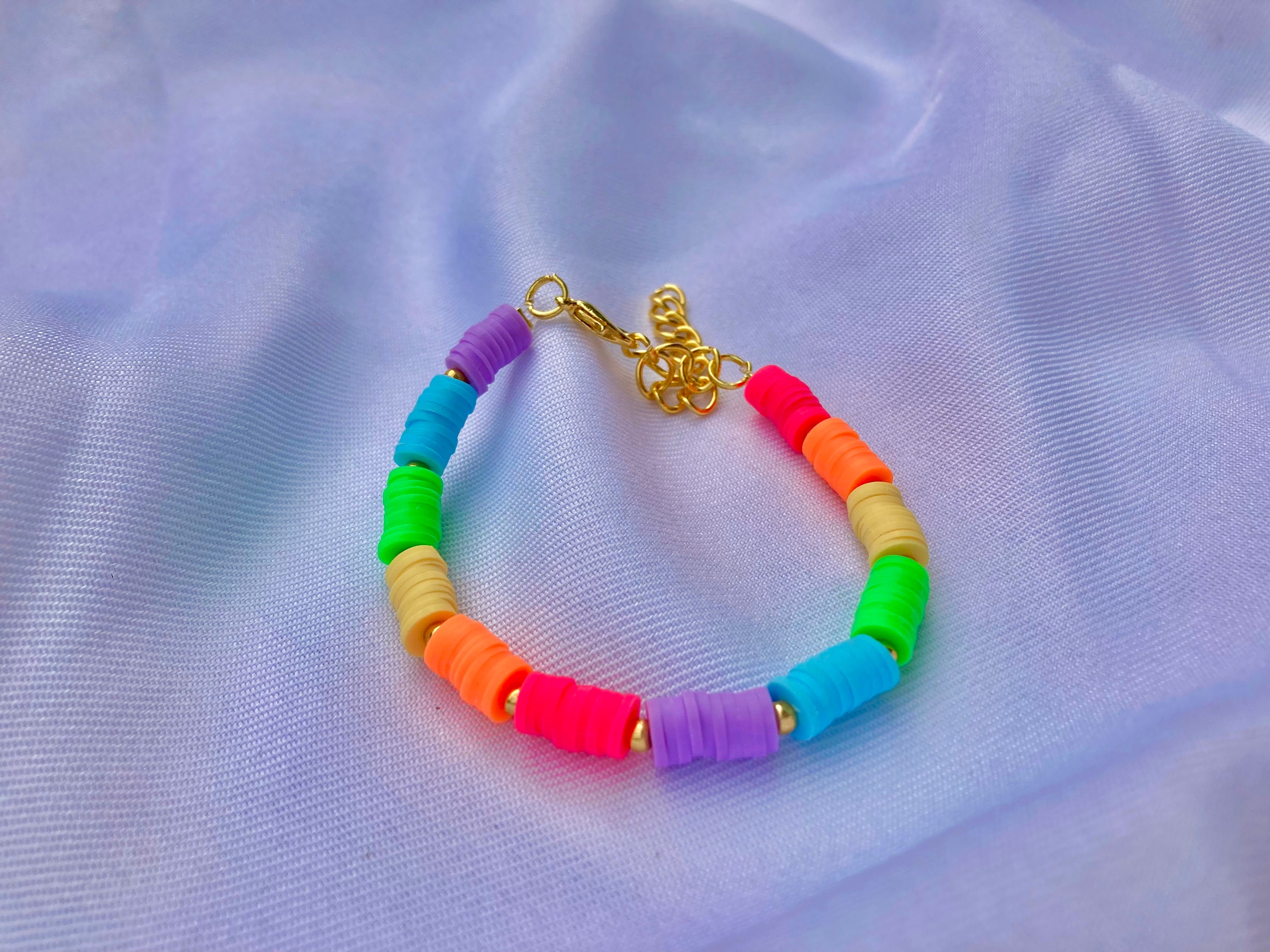 Rainbow Clay Disc Beaded Bracelet Etsy
