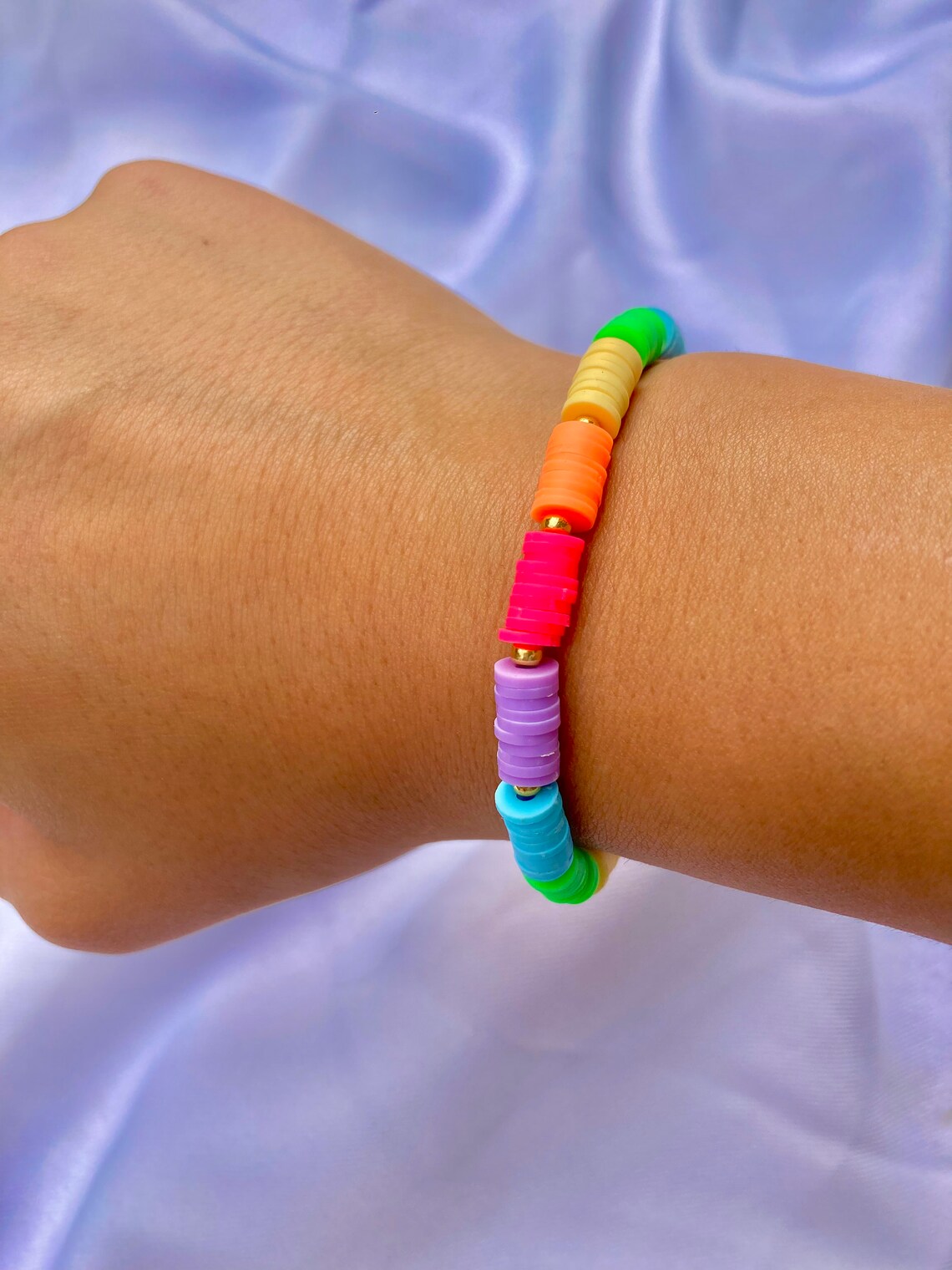 Rainbow clay disc beaded bracelet Etsy
