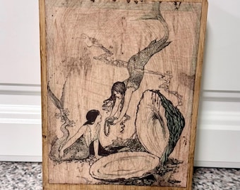 Vintage Retro Style Handcrafted Cutting Board “Mermaids” Decorative Only