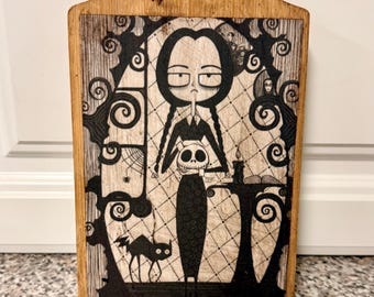 Vintage Retro Style Handcrafted Cutting Board “Cartoon Wednesday Addams” Decorative Only