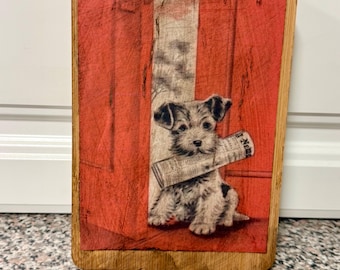Vintage Retro Style Handcrafted Cutting Board “Terrier Pink Door” Decorative Only