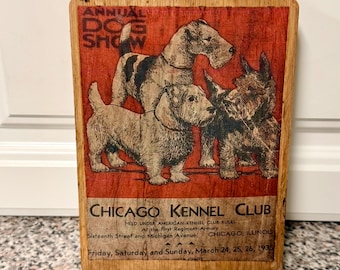 Vintage Retro Style Handcrafted Cutting Board “Three Terriers” Dog Decorative Only