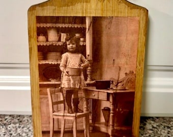 Vintage Retro Style Handcrafted Cutting Board “Baking Girl” Decorative Only