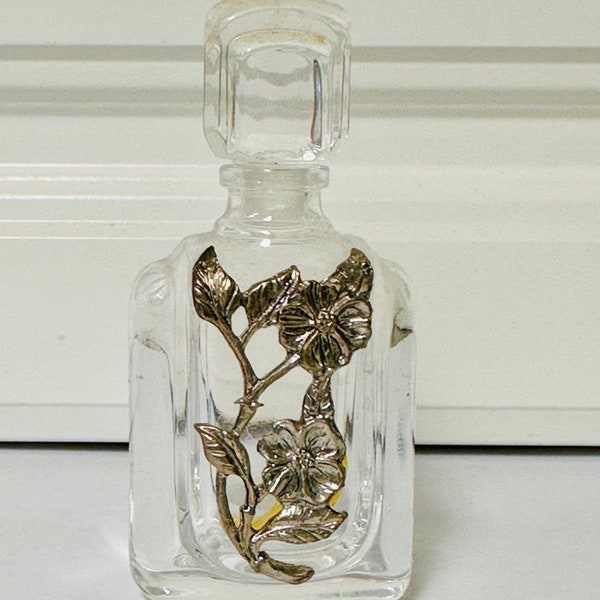 Crystal 1950s Made in France VCA Perfume Bottle | Silver Overlay Perfume Bottle | Grandma core | Cottagecore | Vtg Perfume Bottle