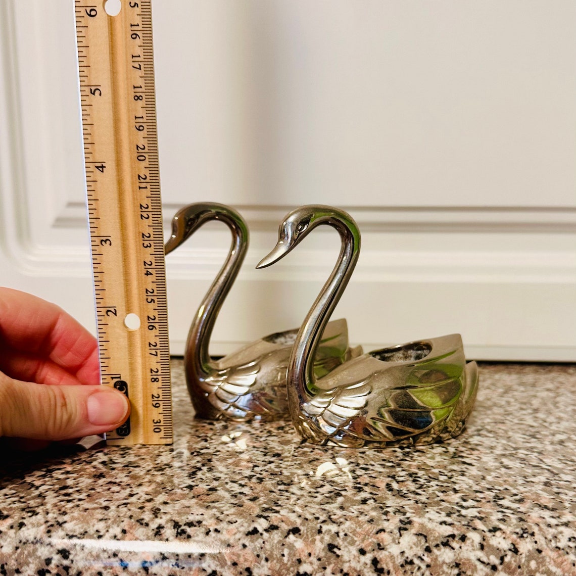 Pair of Pewter Swan Candle Holders Vintage Silver Swans Vintage Candle