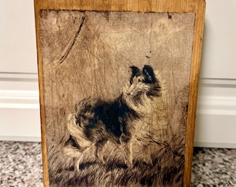Vintage Retro Style Handcrafted Cutting Board “Collie in the Field” Dog Decorative Only