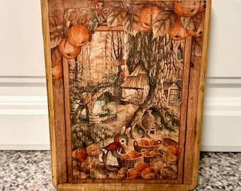 Vintage Retro Style Handcrafted Cutting Board “Fall Rabbit Hollow” Autumn Decorative Only
