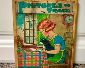 Vintage Retro Style Handcrafted Cutting Board “Girl Cat sitting by window” Decorative Only