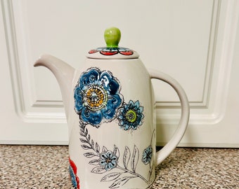 BoHo Spectrum Pottery Teapot | Graphic Art Style Floral Teapot | Cottagecore | 2014 Teapot | Grand Millennial