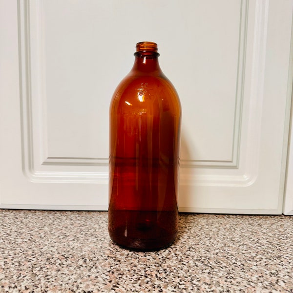 32 oz Amber Glass Bottle | Boho Decor | Grandpa Core | Vintage Style | Amber Glass