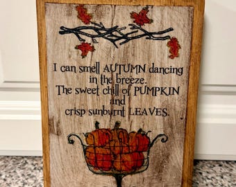 Vintage Retro Style Handcrafted Cutting Board “Autumn Poem” Pumpkin Decorative Only