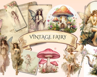 Vintage Fairy Junk Journal Kit: Printable Ephemera, Bookmarks (Digital Download)