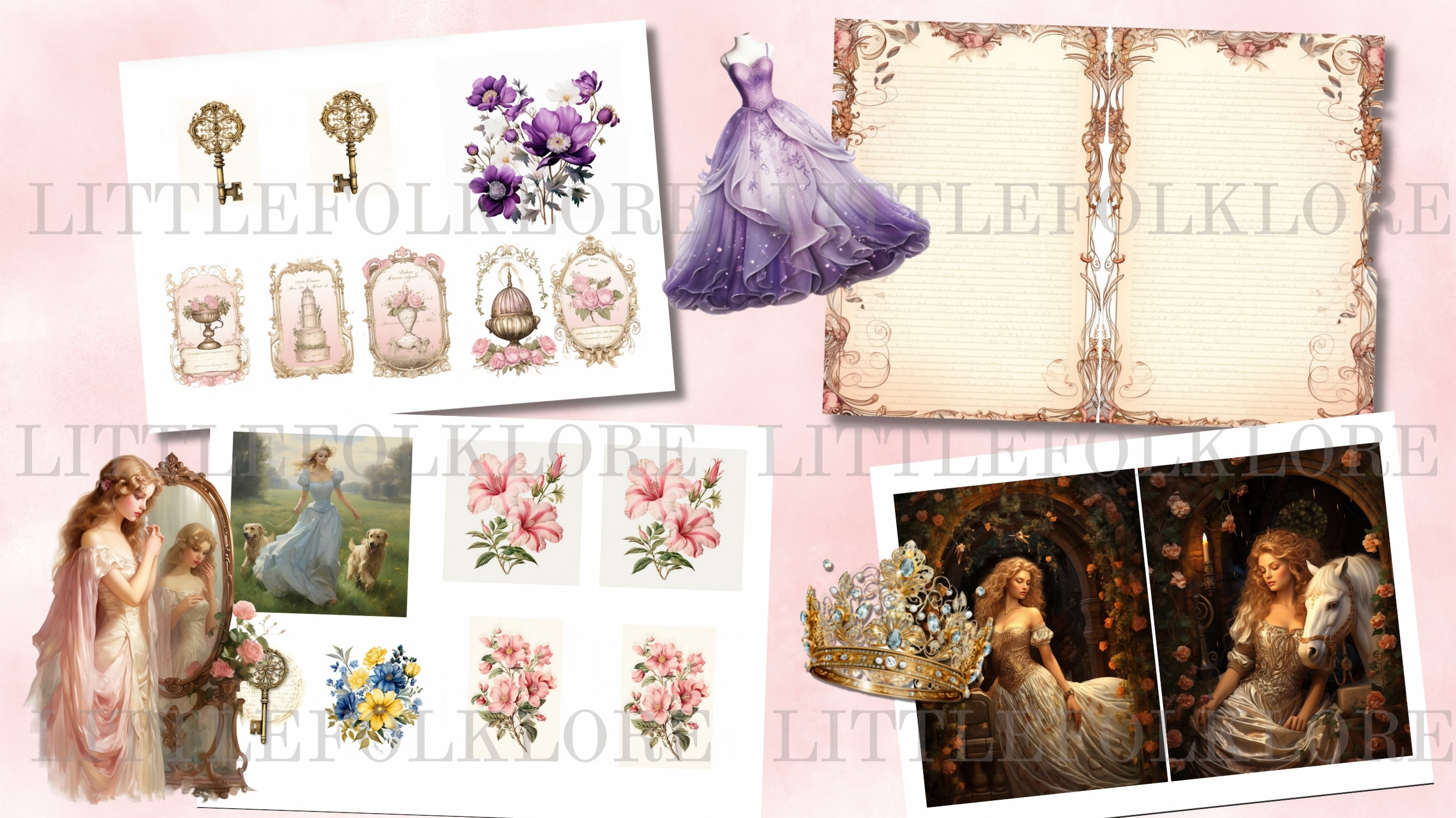 Vintage Princess Junk Journal Kit: Printable Ephemera, Bookmarks ...