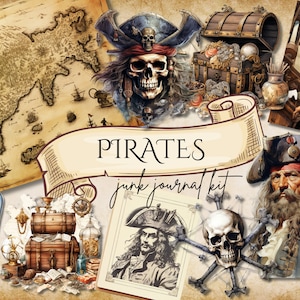 Kit de diario basura pirata (páginas PDF imprimibles con arte de imagen, marcadores, efímera, portada), decoración pirata vintage, descarga digital