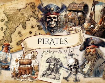 Vintage Pirate Junk Journal Kit: Printable Ephemera, Bookmarks (Digital Download)